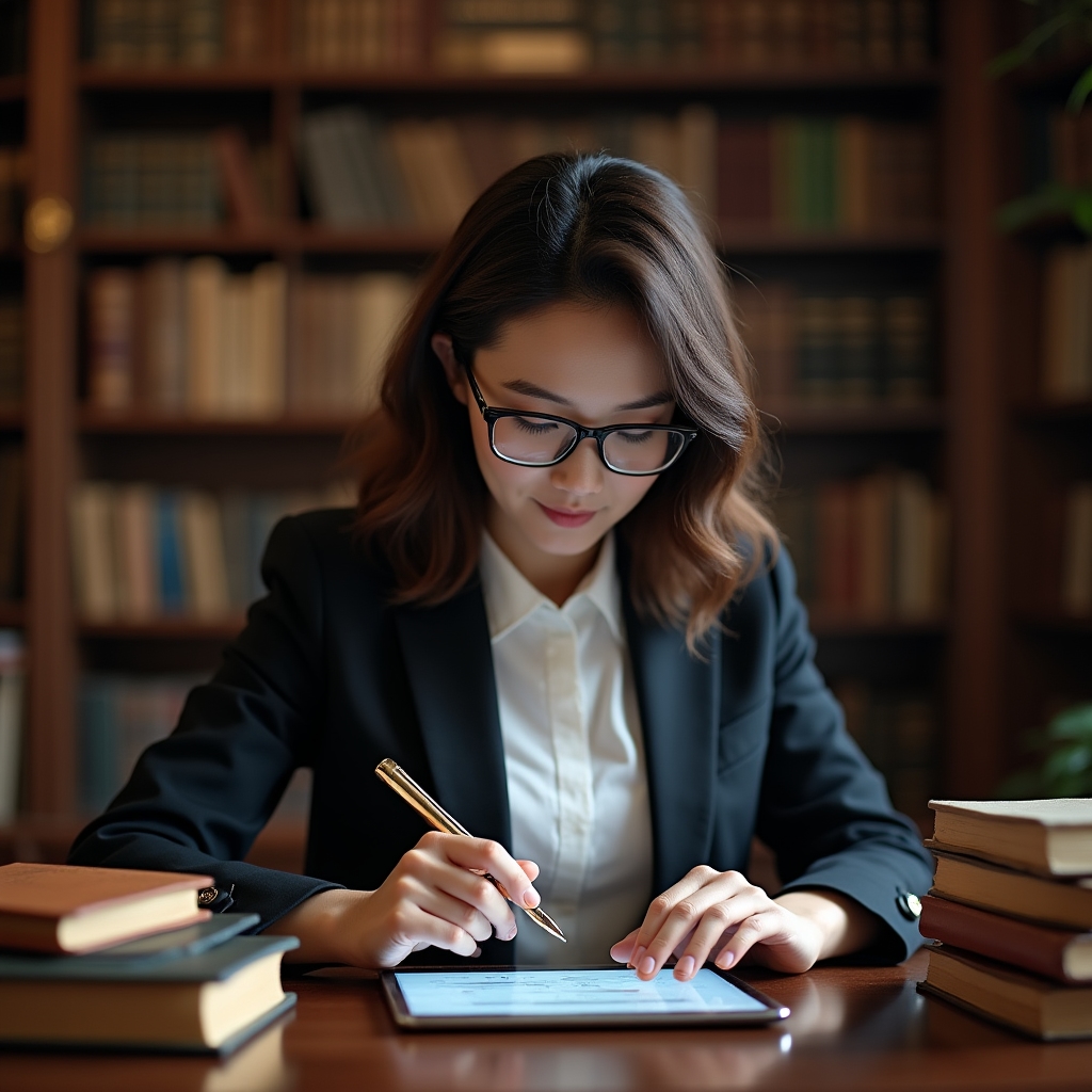 A professional digital cataloging system being used by a bookshop owner